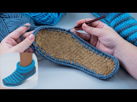 Видео: Следки-тапочки ,,Полосатики” крючком на подошве - мастер класс для начинающих!