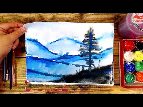 Видео: Как нарисовать ГОРЫ пейзаж / урок рисования для начинающих
