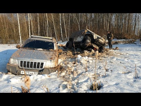 Видео: битва jeep rubicon jeep grand cherokee land cruiser prado на offroad