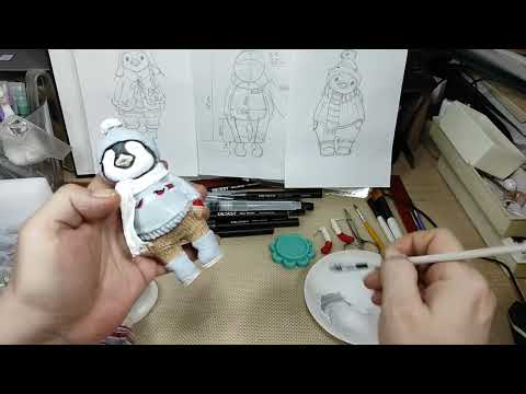 Видео: 🐧🐧Ватная игрушка ПИНГВИНЧИКИ.   Урок 11.   Делаем пальто девочке.  Клювики и глазки роспись.