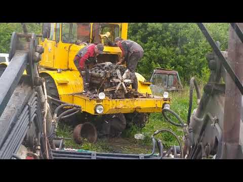 Видео: Ремонт К-700. Вынимаем двигатель куном "Большая Земля". Благополучное разрешение трудной ситуации.