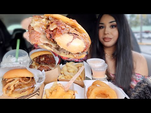 Видео: Новый французский луковый суп-бургер от Shake Shack, бургер Shack Stack, луковые кольца, картофел...