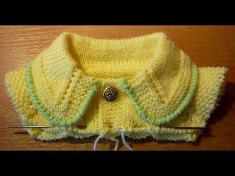 Видео: Отложной воротник, связанный от внешнего края с имитацией пришивной планки.