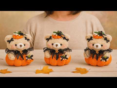 Видео: Очень мило и просто🐻 Я сделала замечательного плюшевого мишку из тыквы с плюшем🎃идея для начинающих