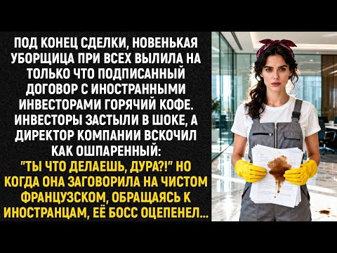Видео: Под конец сделки, новенькая уборщица при всех вылила на только что подписанный договор горячий кофе