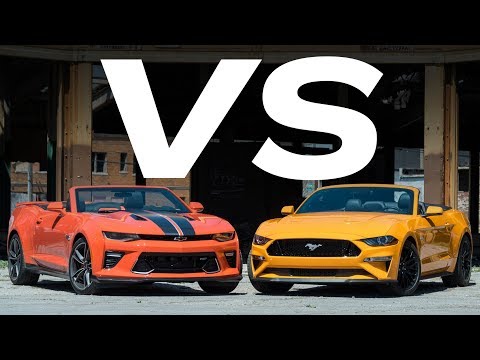 Видео: Chevy Camaro SS против Ford Mustang GT: битва сверху вниз