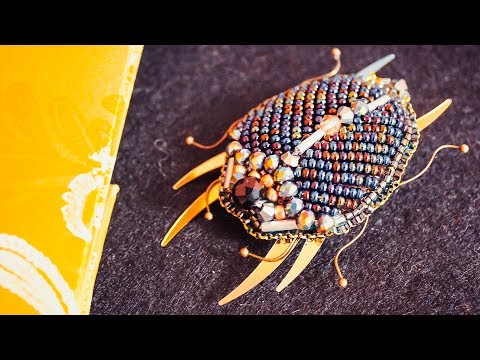 Видео: Брошь "Жук скарабей"