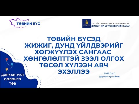 Видео: ТӨВИЙН БҮСЭД ЖДҮХС-ААС 2025 ОНД ХӨНГӨЛӨЛТТЭЙ ЗЭЭЛ ОЛГОХ  ТӨСӨЛ ХҮЛЭЭН АВЧ ЭХЭЛЛЭЭ