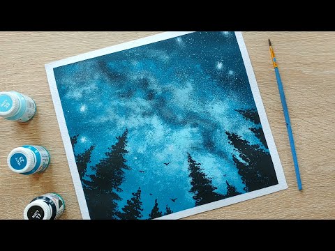Видео: Рисуем ночное небо / как нарисовать звездное небо / живопись акрилом / рисование