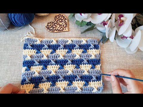 Видео: Вяжем рельефный, цветной узор "Крестики" ❎❎❎ крючком. (N 51)