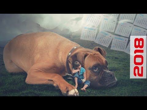 Видео: Как сделать календарь в Фотошоп. Создаем сказочный коллаж с собакой для календаря 2018