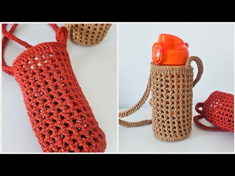 Видео: Просто и удобно ! Чехол  / сумочка крючком для бутылки / Crochet water bottle case