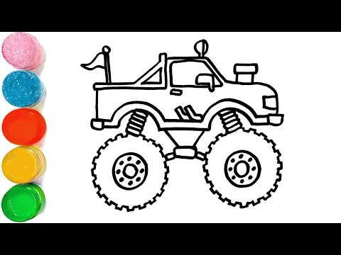 Видео: Как нарисовать рисунок монстр-трака | Опасный рисунок монстр-трака | Легкий рисунок монстр-трака