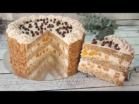 Видео: Роскошный торт "ЯНТАРНЫЙ"! Орехово-кофейный торт с хурмой! Нежный, тает во рту! Без желатина!