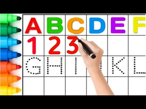 Видео: Обводка букв и цифр | Алфавит ABCD и счёт до 123 для детей | Фонетическая песенка для малышей