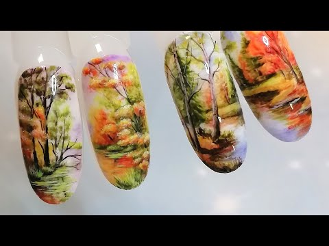 Видео: Landscape, gel polish. Осенний пейзаж гель лаками #nailart #landscape #дизайнногтей #пейзаж #осень