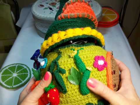 Видео: Вязаный чехол на чайник. Вязаные подставки под горячее. Вязание за стеклом 2 этап 😀☆74☆😊