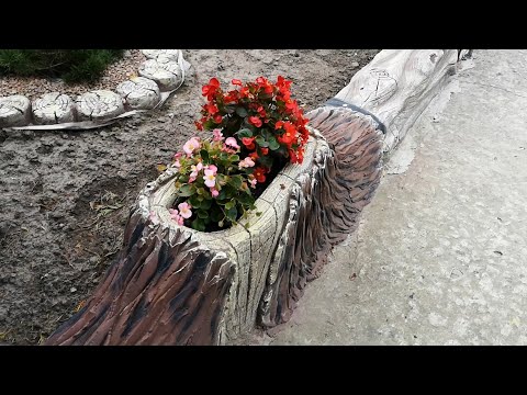 Видео: Бордюры  на  даче  из арт бетона  в  виде  пней  цветочников...  Мастер   Александр   г  Киев