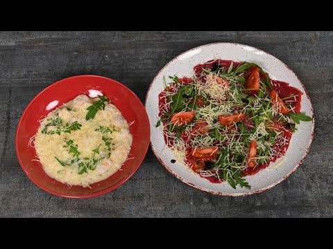 Видео: Ризотто с креветками. Карпаччо из говядины