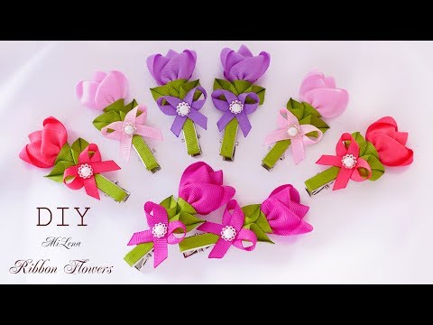 Видео: МИНИ-ЗАЖИМЫ С ЦВЕТАМИ, МК / DIY RIBBON FLOWERS HAIRCLIPS