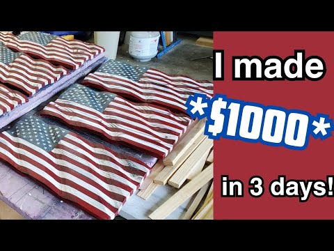 Видео: Изготовление волнистого американского флага из дерева *Низкая стоимость* Высокая прибыль*