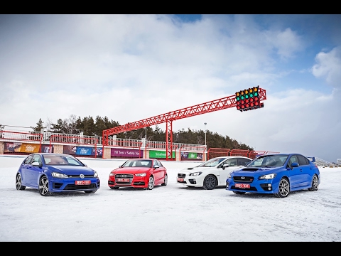 Видео: Дуэль-тест: Subaru WRX STi vs Subaru WRX vs Audi S3 vs Volkswagen Golf R. Кто круче едет по льду?!