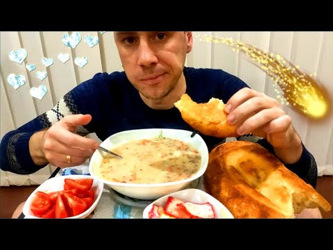 Видео: ЛУКОВО-СЫРНЫЙ СУП, ЛАВАШ, ОВОЩИ/ПОГОВОРИМ/CHEES SOUP/eating show/먹방