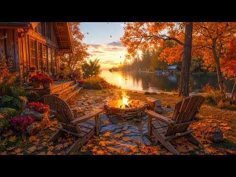Видео: Осенняя хижина у тихого озера 🍂 | Уютный костёр и нежное пение птиц создают покой