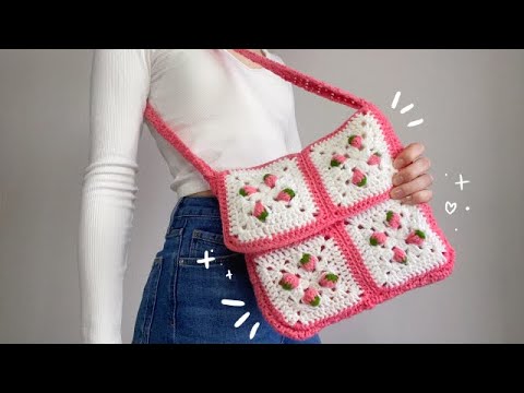 Видео: СУМКА из квадратов с клубничками крючком 🍓⭐ / crochet strawberry bag
