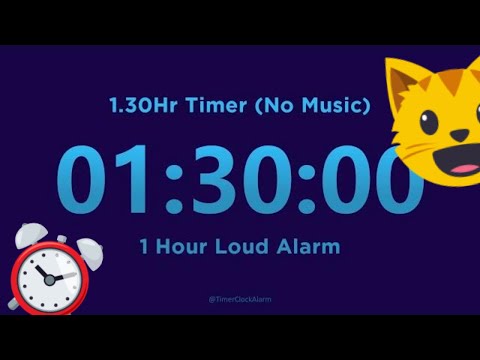 Видео: Таймер на 1 час 30 минут (без музыки) + громкий будильник на 1 час [обратного отсчета на 90 минут]