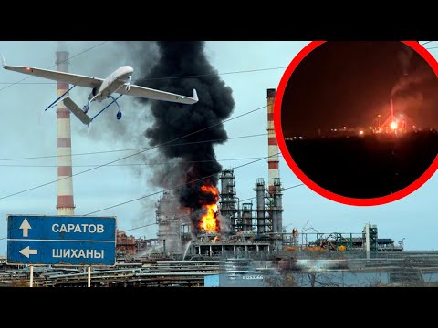 Видео: "Мы боимся!" Саратов трясет: БПЛА прошили антидроновые сети на НПЗ!  Шахтерск теряет нефтебазу!