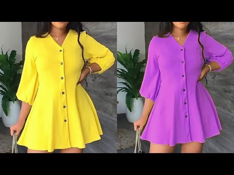 Видео: Как выкроить и сшить это расклешенное платье с V-образным вырезом на пуговицах | Простой урок по ...