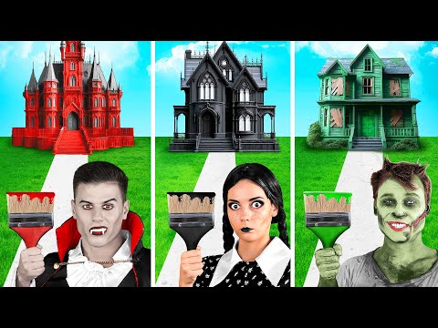 Видео: Домики Одного Цвета Челлендж Уэнсдей vs Вампир vs Зомби | Смешные Cитуации от Fun Teen