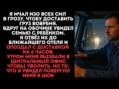 Видео: Я мчал изо всех сил в грозу, чтобу доставить груз вовремя.Вдруг на обочине увидел семью с ребёнком.