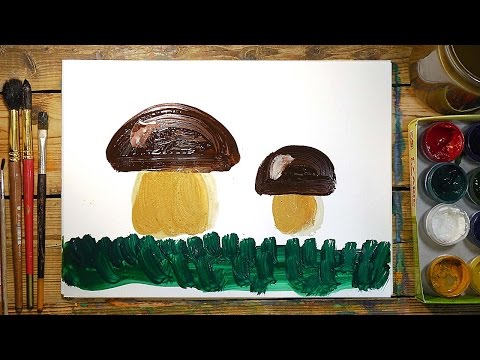 Видео: Как нарисовать ГРИБОК красками | Простые рисунки красками | Урок рисования для детей