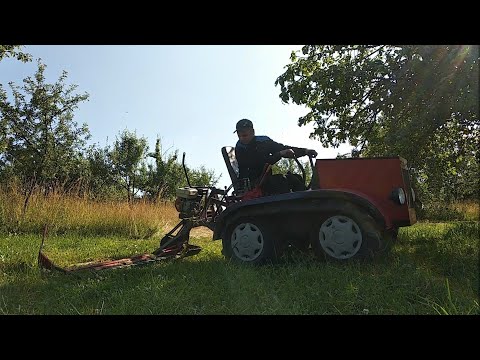 Видео: Самодельная безпальцевая косилка с двигателем от мотоблока, на гусеничный минитрактор ,часть 3