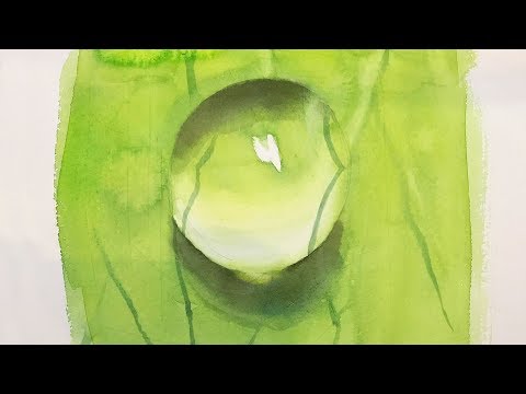 Видео: Картина №8 — Акварельная картина капли воды на весеннем листе.