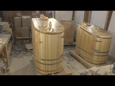 Видео: Видеообзор высокая кедровая полулежачая фитобочка Ладья с тонированной фурнитурой