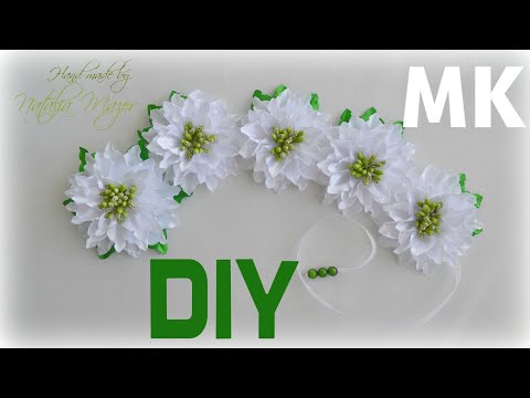 Видео: МК Лента в косу на изумрудную свадьбу. DIY Kanzashi Ribbon Braid Flower tutorial