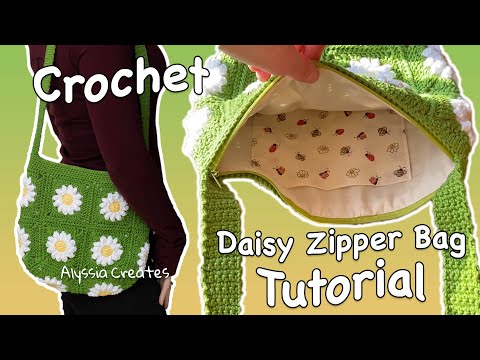 Видео: Как связать крючком сумку-молнию в виде ромашки — мастер-класс