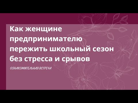 Видео: Как женщине  предпринимателю пережить школьный сезон без стресса и срывов. Ознакомительная встреча
