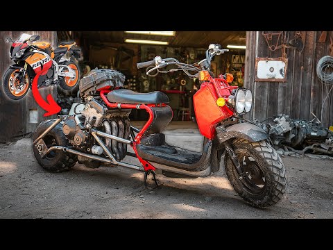 Видео: Строим скутер мощностью 180 л.с.! CBR 1000 Honda Ruckus REPSOL Edition!