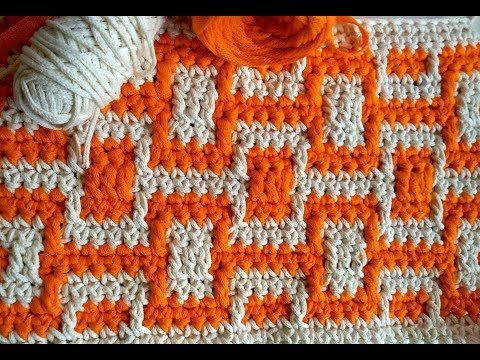 Видео: Самый популярный Узор Дабл Квадро в технике мозаичное вязание крючком без обрыва нити поворотными.