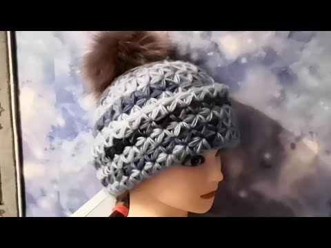 Видео: Шапка крючком узор ,, звездочки,, для начинающих. Шапка пышными столбиками