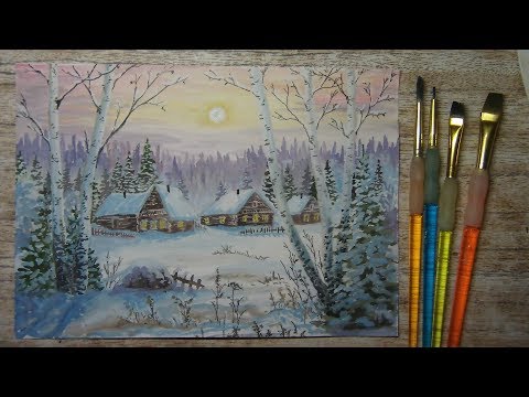 Видео: #art Простой пейзаж )рисуем гуашью) Деревня зимой (2019)