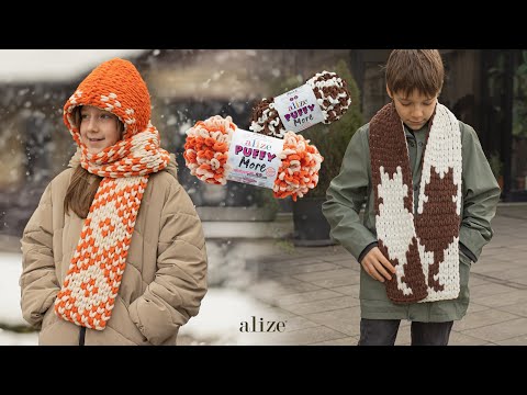 Видео: Детский шарф с 1 клубком Alize Puffy More