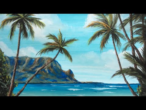 Видео: Остров с пальмами гуашью (eng sub) Drawing island with palm trees