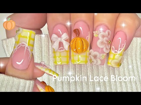 Видео: Урок по маникюру с тыквенным кружевом 🎃💛 | 3D-дизайн осенних ногтей 🍂