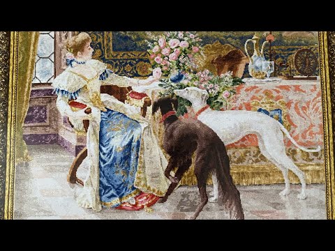 Видео: «Дама с борзыми». Золотое Руно. Обзор набора и начало вышивки.