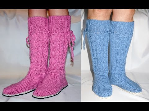 Видео: Видео курс "Домашние сапожки с косами". Вязание спицами и крючком  / knitting